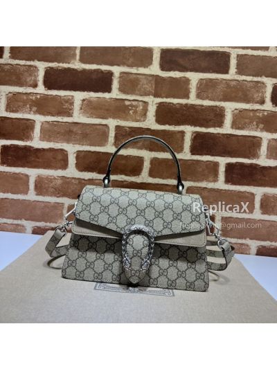Gucci Small Dionysus Top Handle Shoulder Bag Beige White GG Canvas 739496