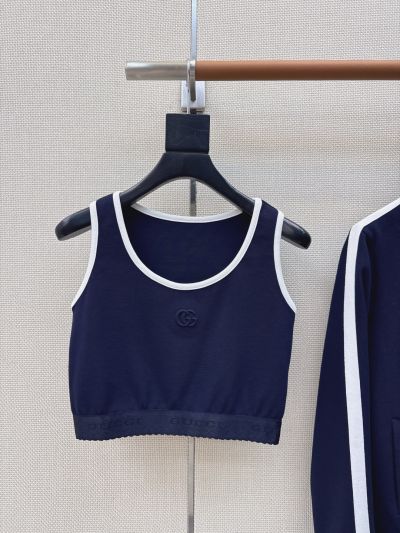 Gucci Stand Collar Contrast-Trim Set in Navy and White