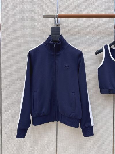 Gucci Stand Collar Contrast-Trim Set in Navy and White