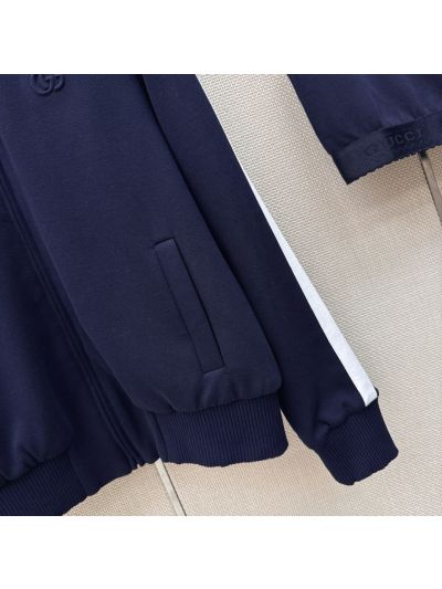 Gucci Stand Collar Contrast-Trim Set in Navy and White
