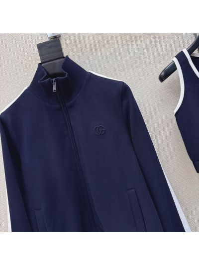 Gucci Stand Collar Contrast-Trim Set in Navy and White