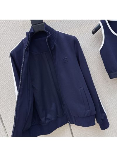 Gucci Stand Collar Contrast-Trim Set in Navy and White