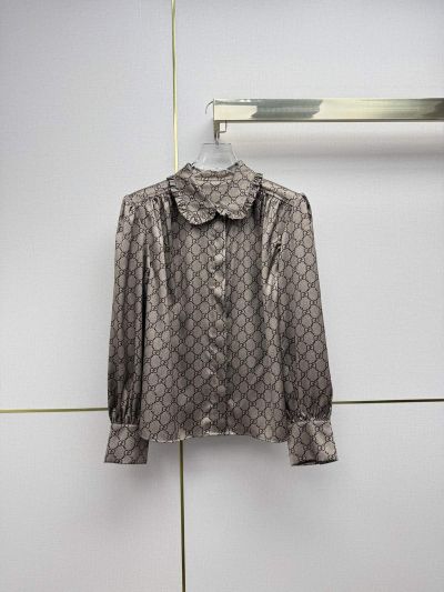 Gucci Turn-Down Collar Long Sleeve Shirt in Brown