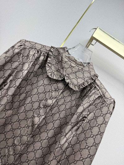 Gucci Turn-Down Collar Long Sleeve Shirt in Brown