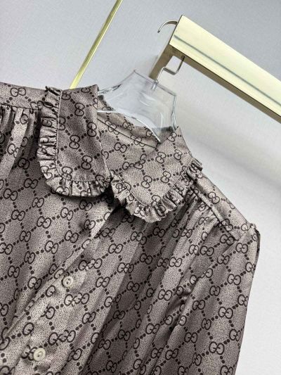 Gucci Turn-Down Collar Long Sleeve Shirt in Brown