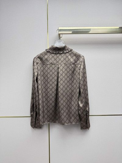 Gucci Turn-Down Collar Long Sleeve Shirt in Brown