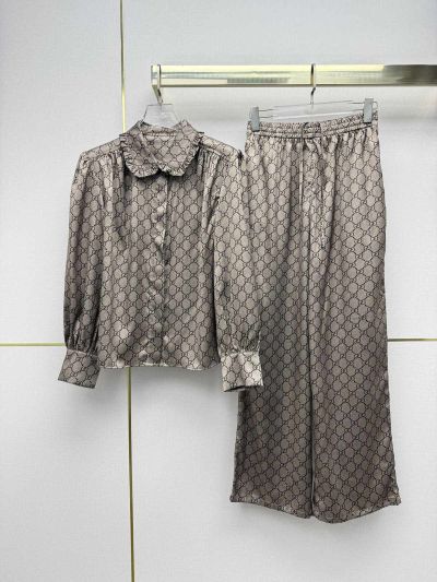 Gucci Turn-Down Collar Long Sleeve Shirt in Brown
