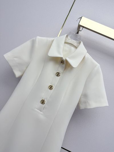 Gucci Turn-Down Collar Mini Dress in White