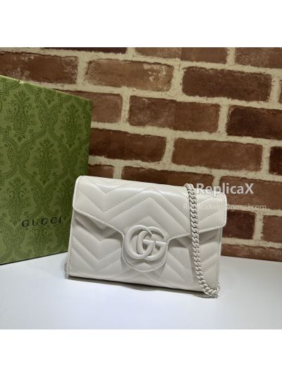 Gucci White Leather GG Marmont Chain Mini Shoulder Bag 474575