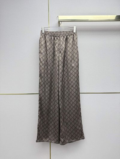 Gucci Wide-Leg Monogram Pants in Brown