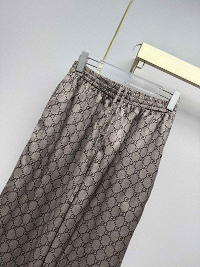 Gucci Wide-Leg Monogram Pants in Brown