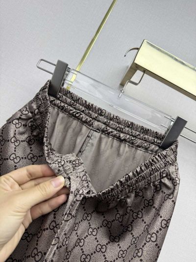 Gucci Wide-Leg Monogram Pants in Brown