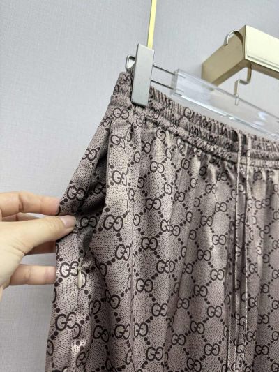 Gucci Wide-Leg Monogram Pants in Brown