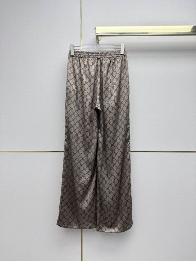 Gucci Wide-Leg Monogram Pants in Brown