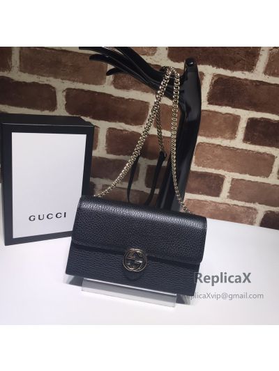 Gucci Women Leather Interlocking GG Crossbody Chain Wallet Black 510314