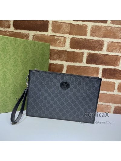 Gucci Zip Wristlet Pouch in Black GG Supreme Canvas 672953 620833