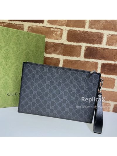 Gucci Zip Wristlet Pouch in Black GG Supreme Canvas 672953 620834