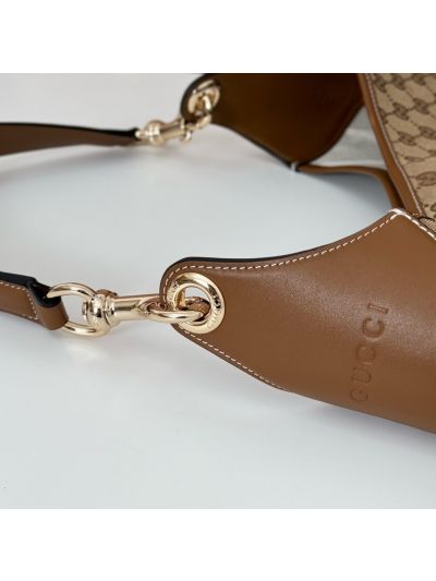 Gucci B Medium Hobo Shoulder Bag Canvas and Calf Leather 815924 Beige Brown GG Canvas 2025