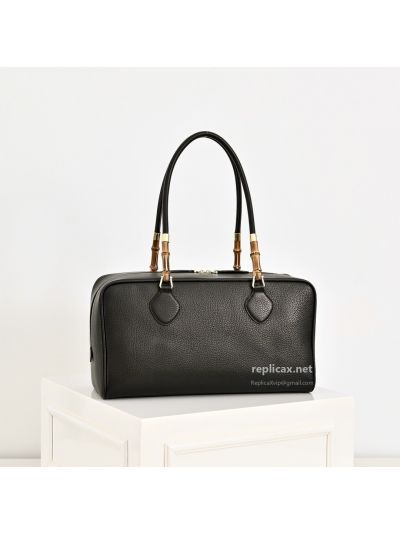 Gucci Bamboo Boston Bag Black Leather