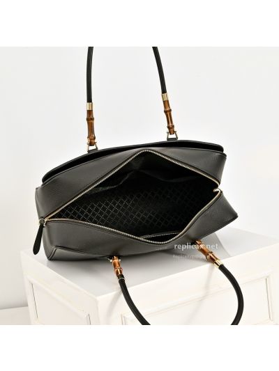 Gucci Bamboo Boston Bag Black Leather