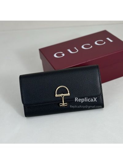 Gucci Half Horsebit Continental Wallet 848791 in Black