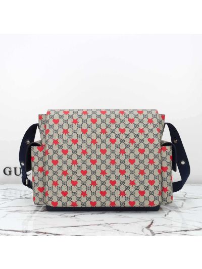 Gucci Heart Print GG Canvas Shoulder Bag in Beige/Red
