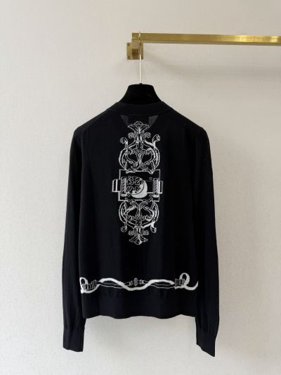 Hermes Crew Neck Long Sleeve Cardigan in Black