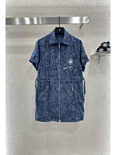 Hermes Embroidered Denim Dress in Navy