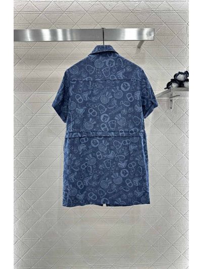 Hermes Embroidered Denim Dress in Navy
