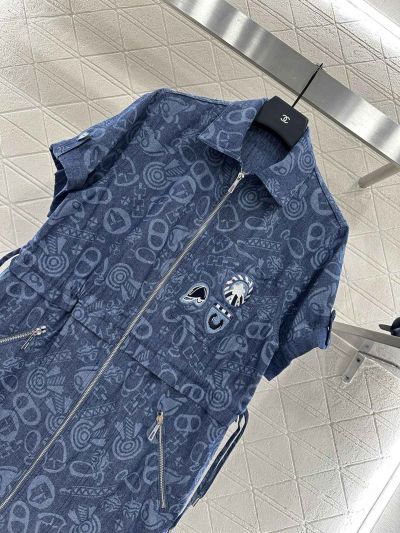 Hermes Embroidered Denim Dress in Navy