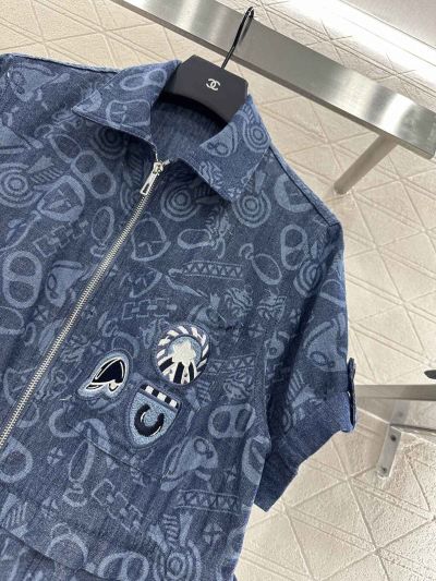 Hermes Embroidered Denim Dress in Navy