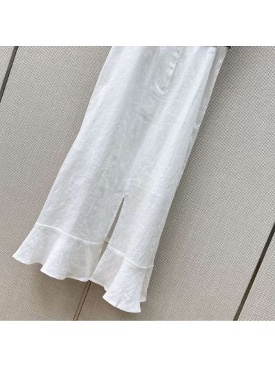 Hermes Linen Belted Dress in White and Brown