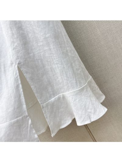 Hermes Linen Belted Dress in White and Brown
