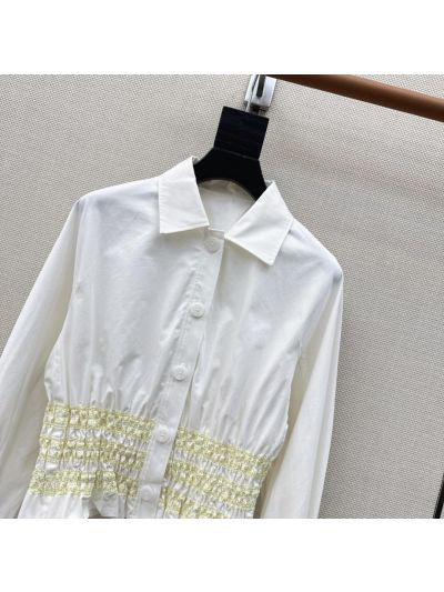 Hermes Puff Sleeve Button-Front Shirt in White