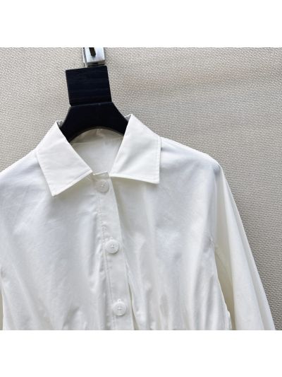 Hermes Puff Sleeve Button-Front Shirt in White