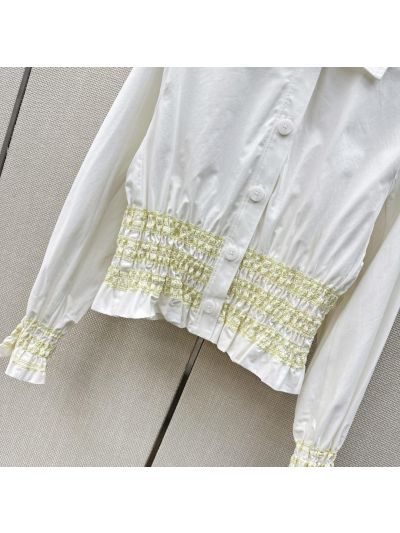 Hermes Puff Sleeve Button-Front Shirt in White