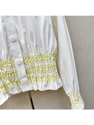 Hermes Puff Sleeve Button-Front Shirt in White