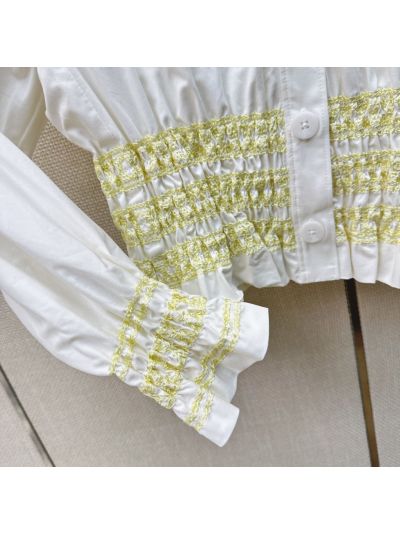 Hermes Puff Sleeve Button-Front Shirt in White