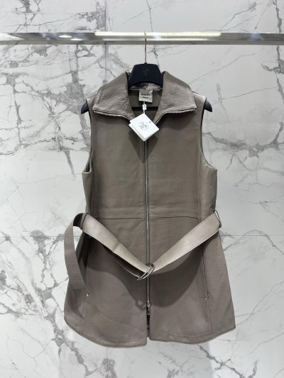 Hermes Stand Collar Leather Coat in Beige