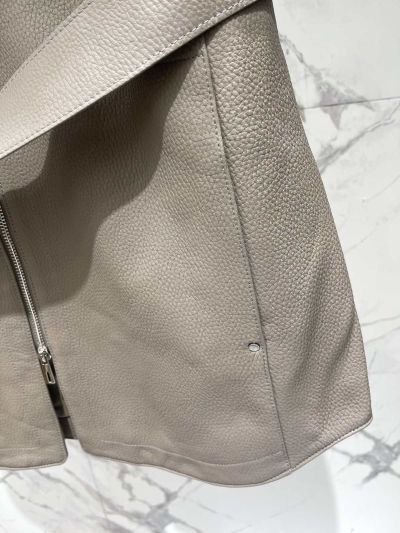 Hermes Stand Collar Leather Coat in Beige