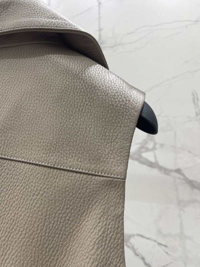 Hermes Stand Collar Leather Coat in Beige