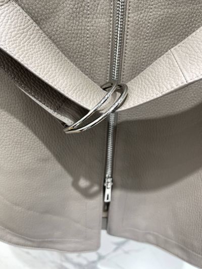 Hermes Stand Collar Leather Coat in Beige