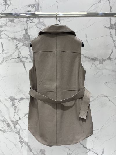 Hermes Stand Collar Leather Coat in Beige