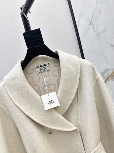 Hermes Turn-Down Collar Cashmere Coat in White