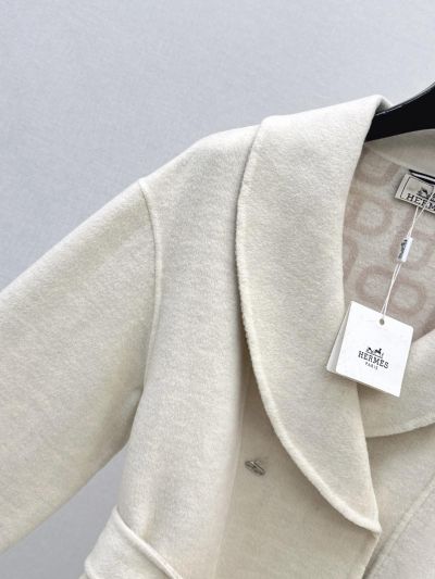 Hermes Turn-Down Collar Cashmere Coat in White