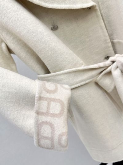 Hermes Turn-Down Collar Cashmere Coat in White