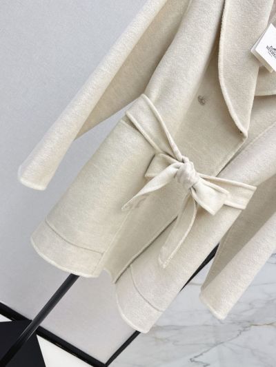 Hermes Turn-Down Collar Cashmere Coat in White