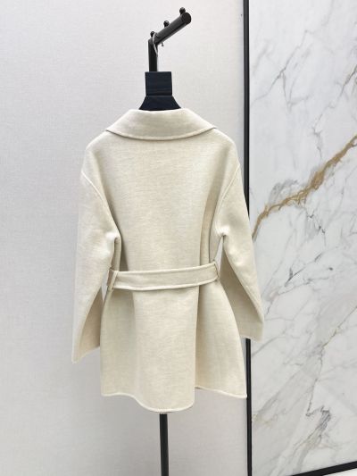 Hermes Turn-Down Collar Cashmere Coat in White