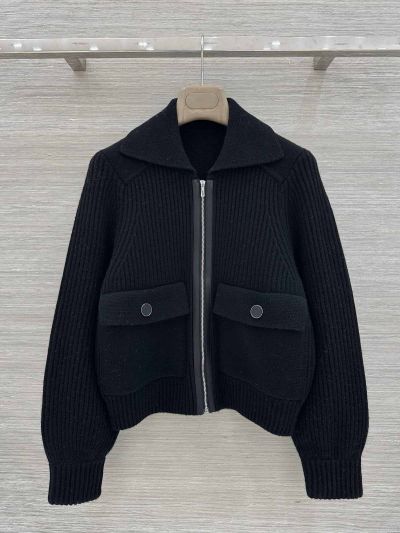 Hermes Turn-Down Collar Cashmere Jacket in Black
