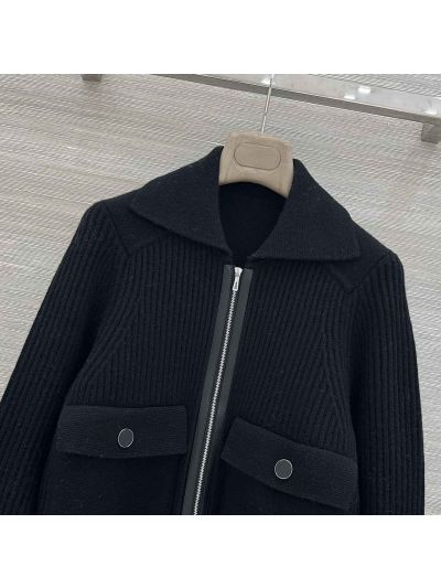 Hermes Turn-Down Collar Cashmere Jacket in Black